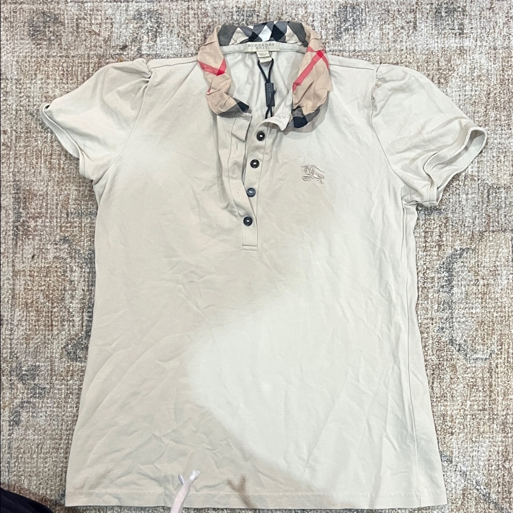 Burberry Cream Polo Shirt with Check Collar